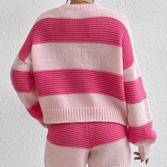 Coord set Two Tone Drop Shoulder Sweater & Knit Shorts pink - Picture 5 of 5